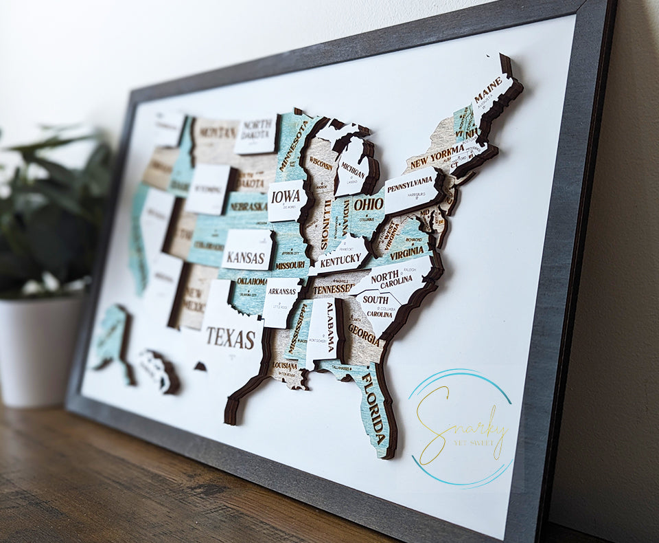3D US map, United States Map, state map, travel map, travel home decor, gift for hiker, travel bucket list, gift for teacher, US capitals