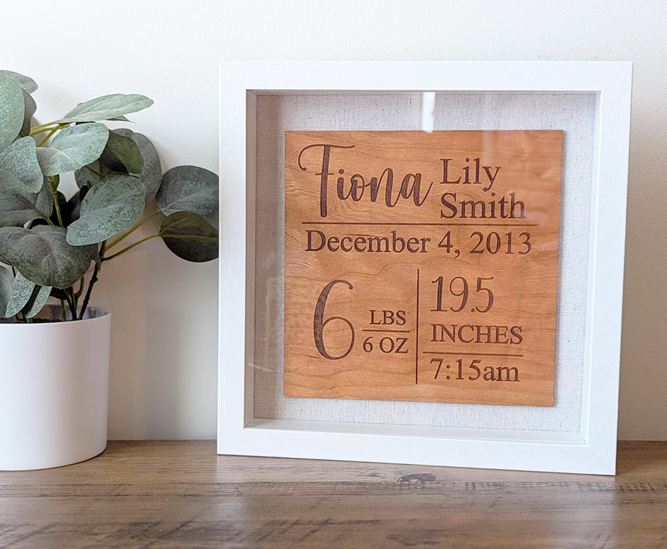 Birth stats shadow box, nursery decor, baby gift, birth stats sign, nursery wall decor, birth stats sign, gift for new mom, new baby gift
