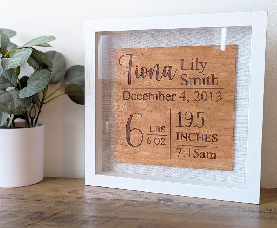 Birth stats shadow box, nursery decor, baby gift, birth stats sign, nursery wall decor, birth stats sign, gift for new mom, new baby gift
