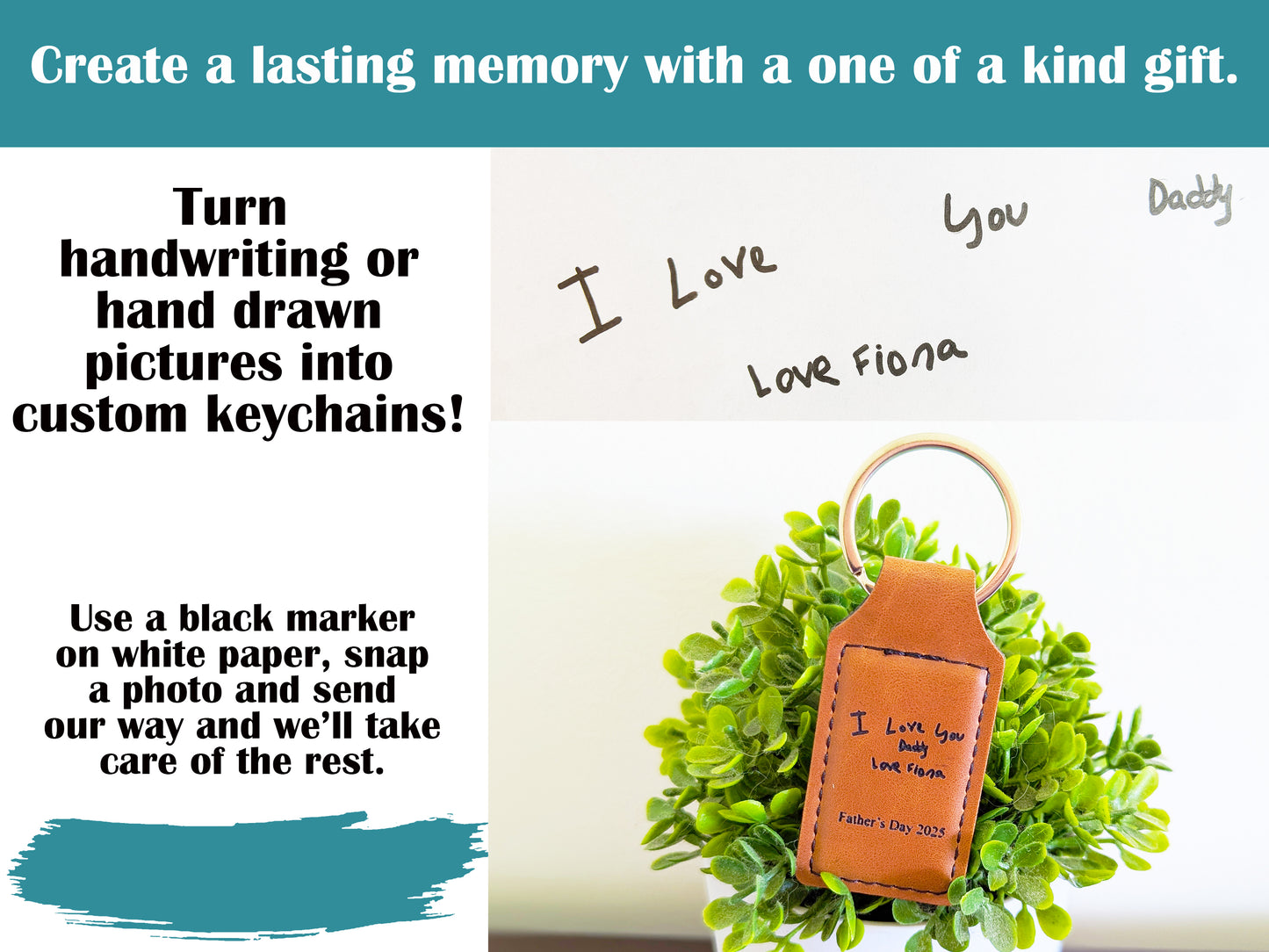 Personalized dad keychain leather, custom leather keychain, kids handwriting gift, kids drawing on things, custom fathers day gift, keychain