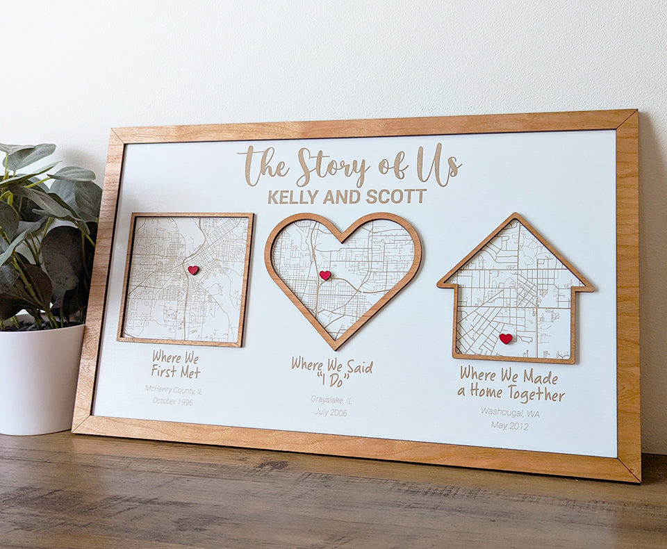 Story of us sign, story of us map, Milestone Map, home street wood map, city map, anniversary gift, wedding gift, mothers day