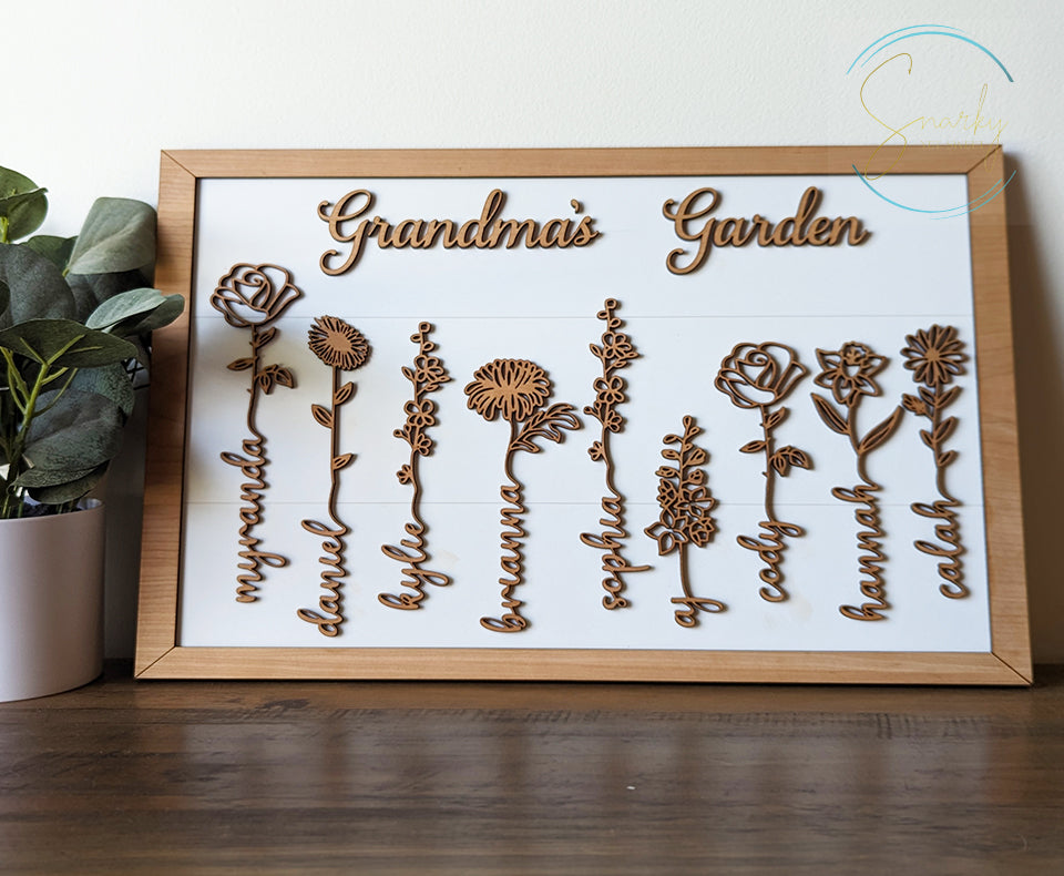 Birth month flower sign, Grandma's garden sign, mom garden sign, grandkid name sign, Mother's Day gift