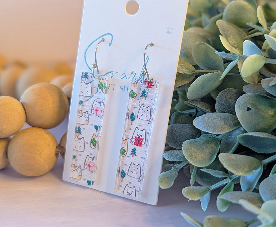 Cat earrings, cute cat earring, Christmas earring, acrylic earrings, printed earrings, lightweight earrings, everyday earring, gift for her