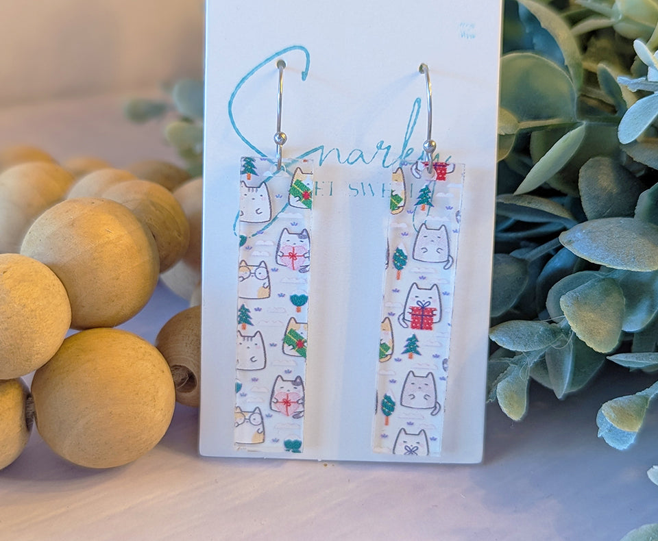 Cat earrings, cute cat earring, Christmas earring, acrylic earrings, printed earrings, lightweight earrings, everyday earring, gift for her