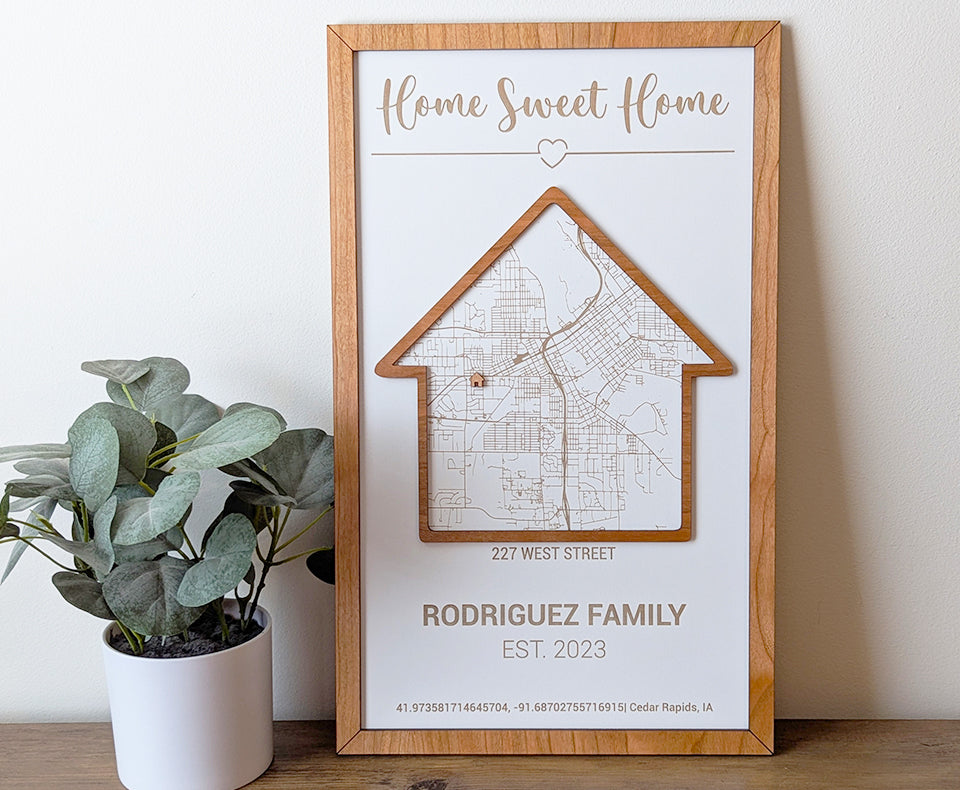 Milestone Map, our home sign, new home gift, home street wood map, city map, anniversary gift, realtor gifts, housewarming gift, mothers day