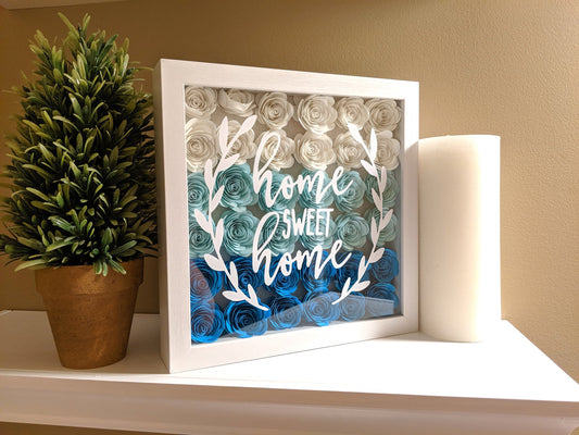 Rolled paper flower shadow box home sweet home decor