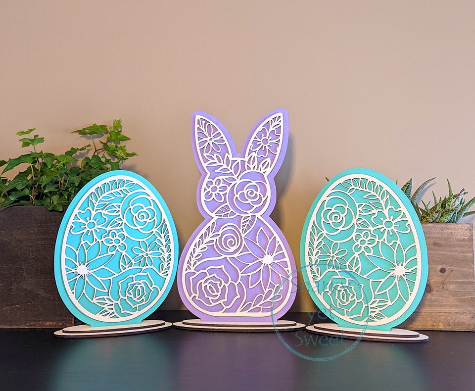 Laser Cut Wood Bunny and Eggs Easter Spring Decor