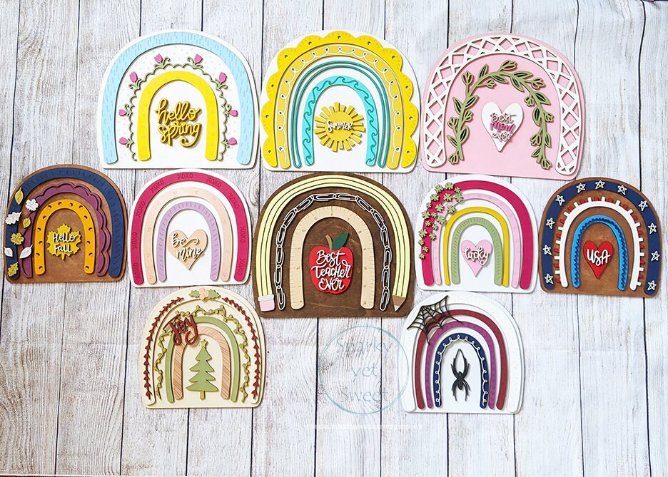 Spring Boho Rainbow Wooden Tabletop Decor