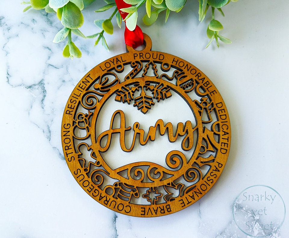 Army layered ornament, army ornament, military ornament, personalized ornament, unique wood ornament, laser cut ornament