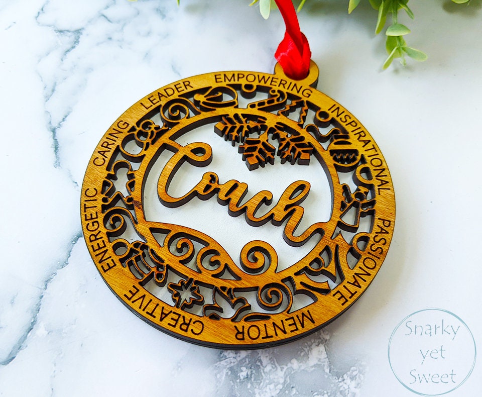 Coach layered ornament, Coach ornament, sports ornament, personalized ornament, unique wood ornament, laser cut ornament