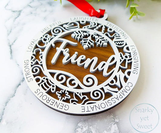 Friend layered ornament, friend ornament, best friend ornament, personalized ornament, unique wood ornament, laser cut ornament