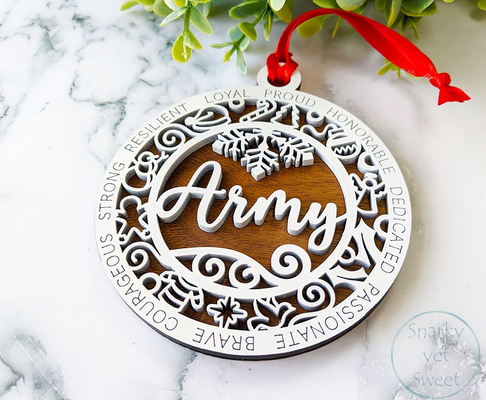 Army layered ornament, army ornament, military ornament, personalized ornament, unique wood ornament, laser cut ornament