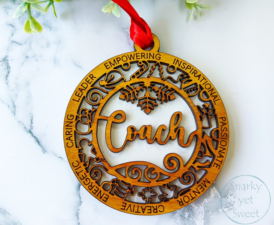 Coach layered ornament, Coach ornament, sports ornament, personalized ornament, unique wood ornament, laser cut ornament