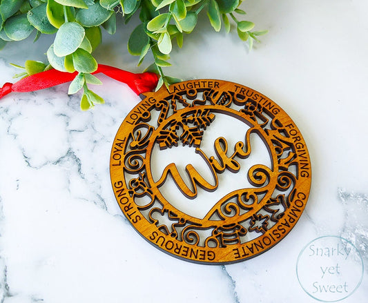 Wife layered ornament, wife ornament, spouse ornament, personalized ornament, unique wood ornament, gift for spouse, wedding gift